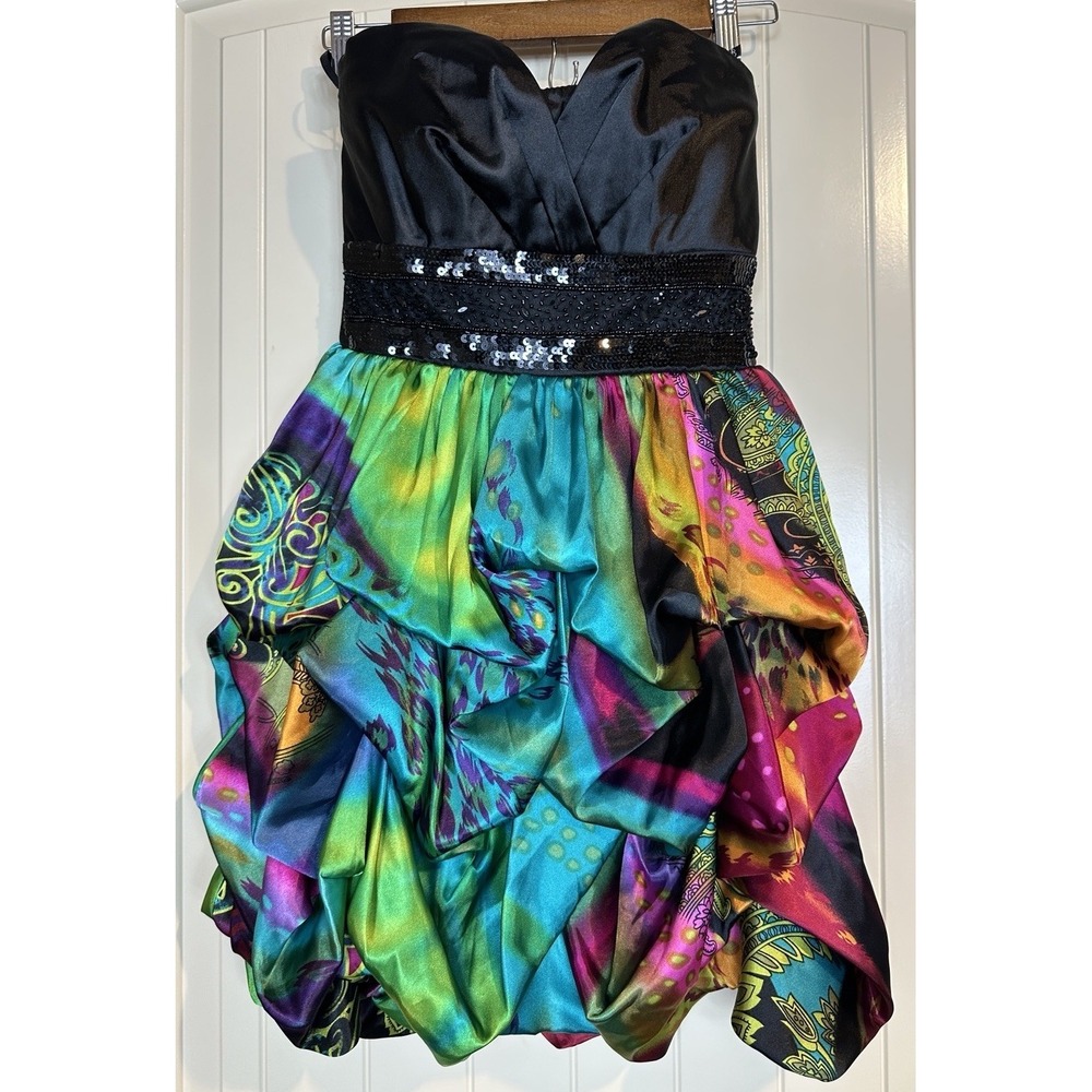 Speechless Strapless Rainbow Multi-Colored Party Cocktail Homecoming‎ Dress Sz 7